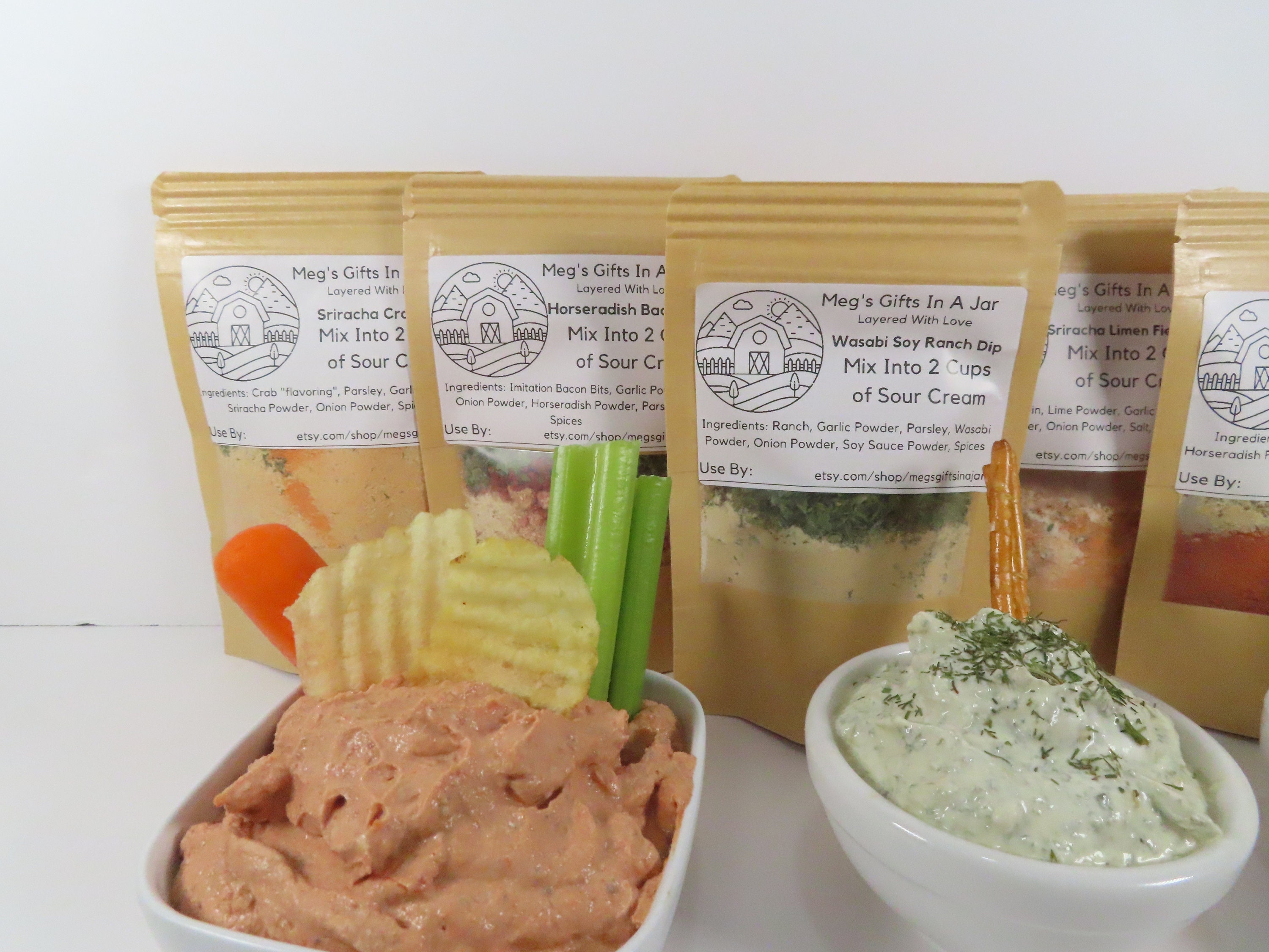 Gourmet Dip Mixes Gift Set of 4 Dips, Bloody Mary Dip Mix, Wasabi Soy