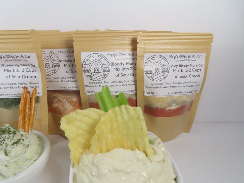Gourmet Dip Mixes Gift Set of 4 Dips, Bloody Mary Dip Mix, Wasabi Soy
