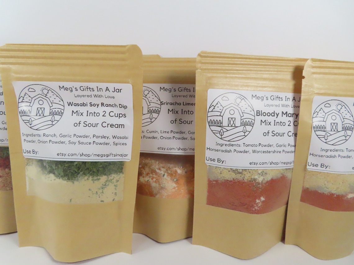 Gourmet Dip Mixes Gift Set of 4 Dips, Bloody Mary Dip Mix, Wasabi Soy
