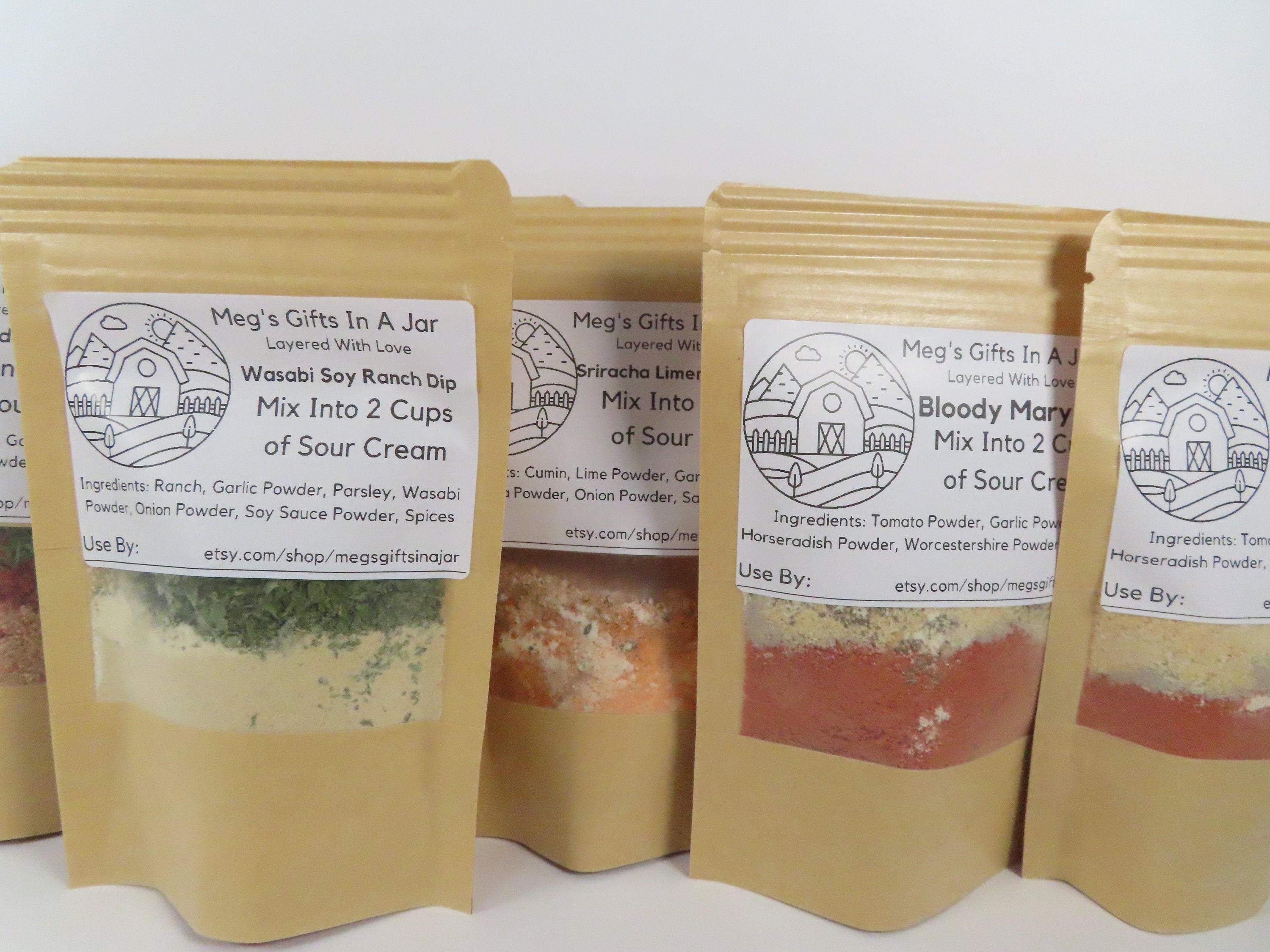 Gourmet Dip Mixes Gift Set of 4 Dips, Bloody Mary Dip Mix, Wasabi Soy