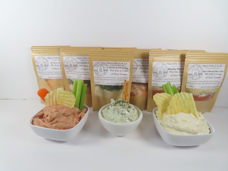 Gourmet Dip Mixes Gift Set of 4 Dips, Bloody Mary Dip Mix, Wasabi Soy