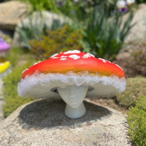 Giant Red Mushroom Hat, 3D Spots, Paper mache-Amanita, Forest Faerie, Renaissance Faire, Cosplay, Wood Nymph, Elven, Pixie, Cottage core