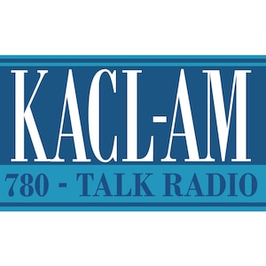 May include: A rectangular logo with a blue background and white text. The text reads "KACL-AM" in large capital letters, with "780 - TALK RADIO" below in smaller text. The logo has a blue border.