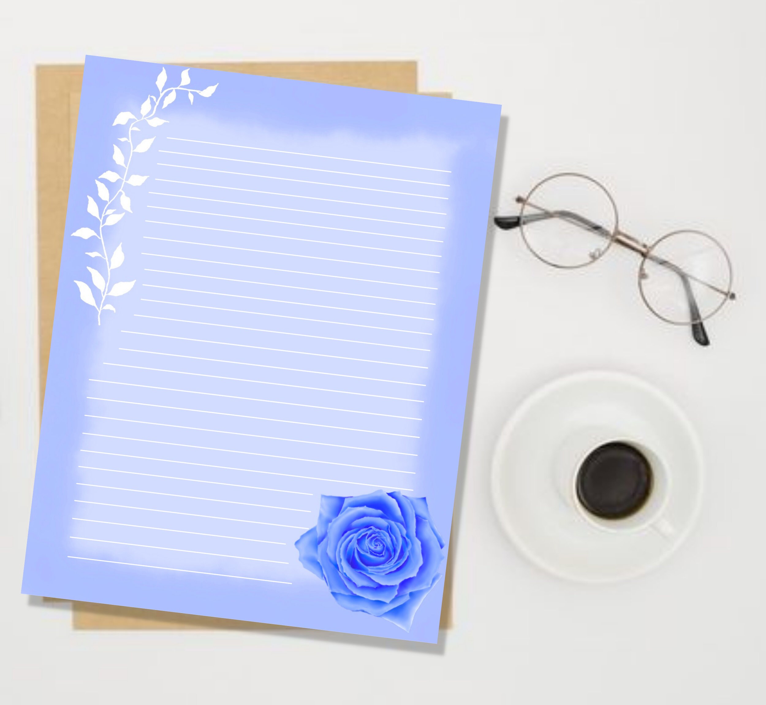 Rose Floral Stationary Set of 3 - Pink - Blue - Purple - Rose Botanical ...