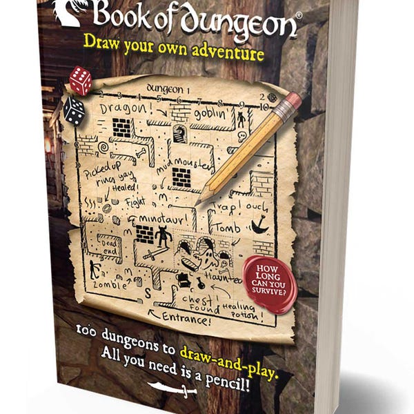 Book of Dungeon - A draw your own adventure puzzle book - 100 deadly dungeons - all you need is a pencil!