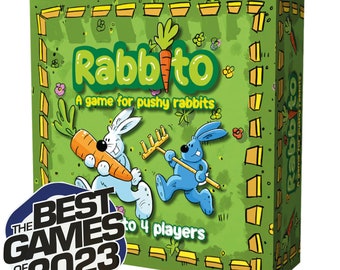 Rabbito: A game for pushy rabbits - Roll the Dice, Push the Carrots, and Rake Them Up to Win - Wooden First Edition