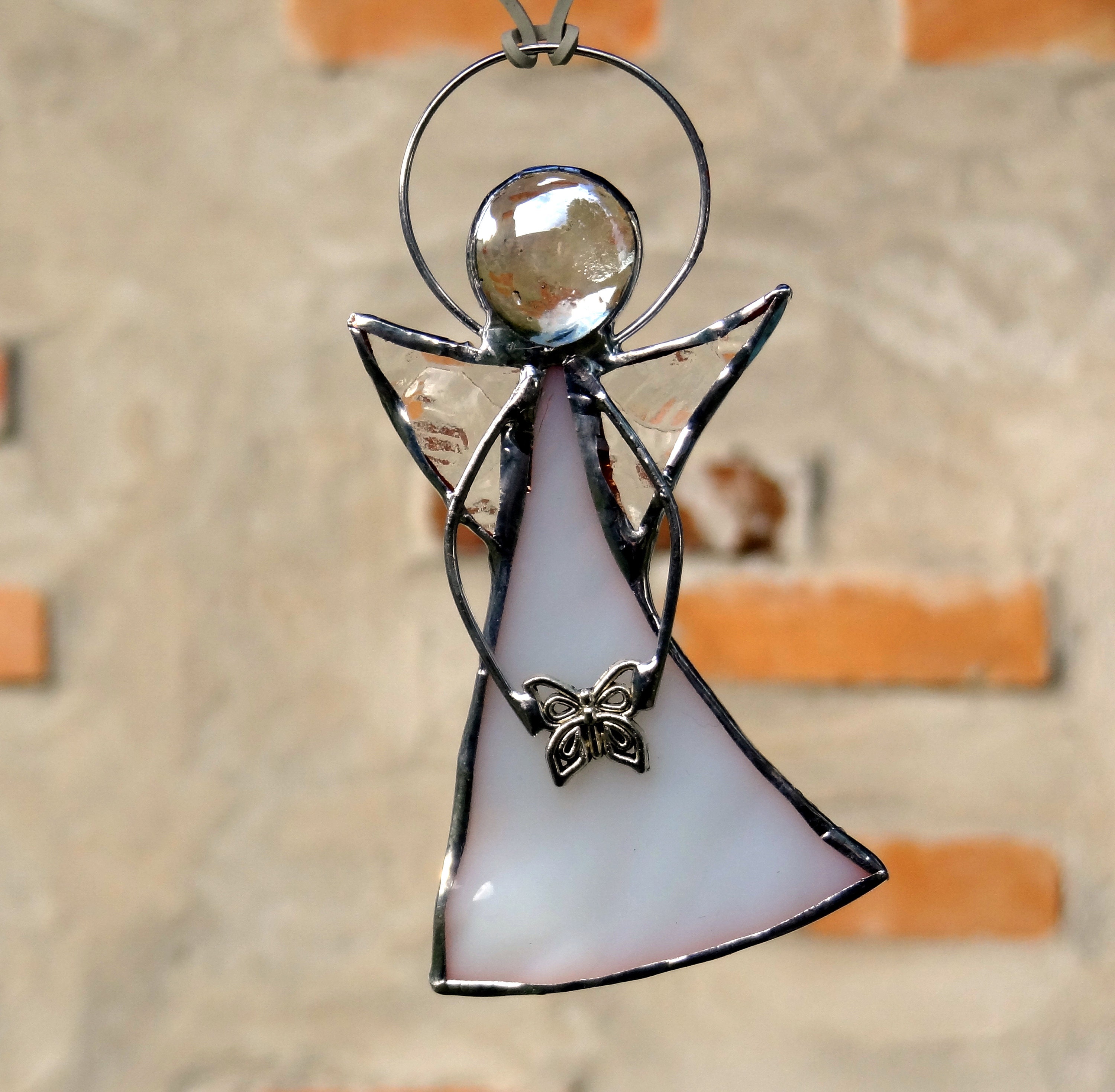 White Stain Glass Angel With Butterfly Ornament Window Decor Etsy