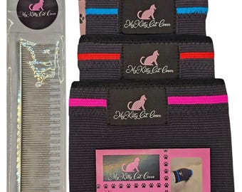 The Original My Kitty Cat Cover 3 Pack /Small, Medium and Large and a Stainless steel carding comb for cats. 17 cm x 4.5 cm