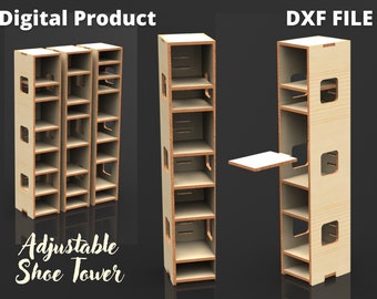 Adjustable Shoe Tower, Shoe Rack, Shoe Cabinet - DXF File