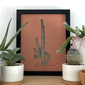 The Carefree Saguaro, 8&quot;x10&quot; archival print. Unique and colorful art drawn from an actual Sonoran Desert cactus.
