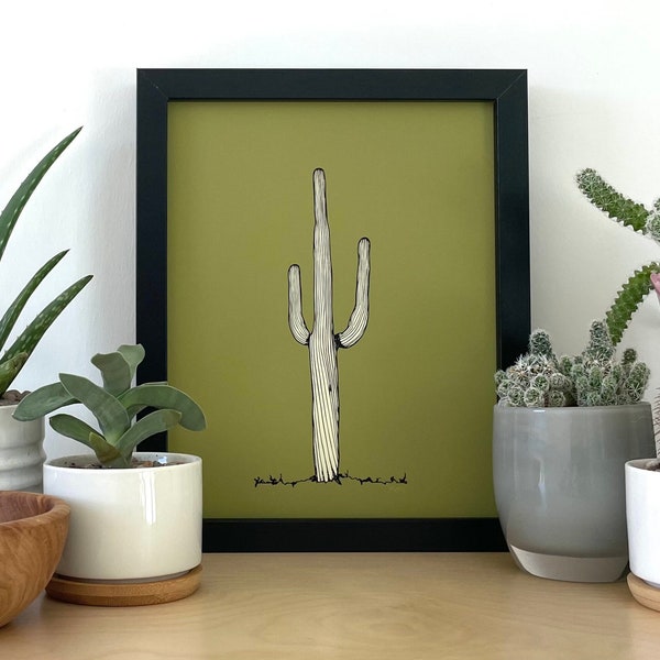 The Standard Saguaro, 8"x10" archival print. Fun and colorful decor drawn from actual Sonoran Desert cactus.