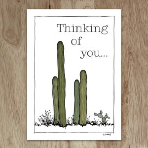 Saguaro Thinking of You Karte - einfach und schön, eine Wüsten-Art zu sagen, dass du in meinen Gedanken bist. Leer innen für Ihre Nachricht.