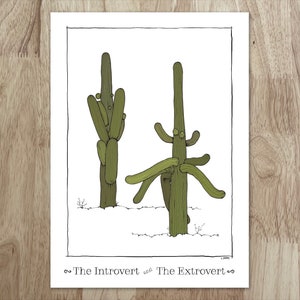 Carte cactus Saguaro introverti et extraverti. Blanc à l'intérieur : parfait pour un anniversaire dans le désert, des fiançailles, une amitié ou « ce » couple !