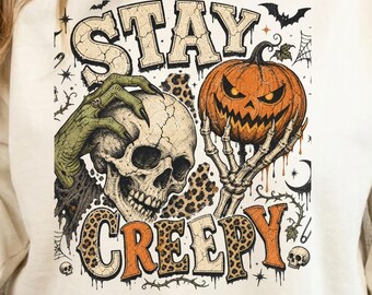 Stay Creepy Skull | Purple Leopard Jack O Lantern PNG - Gothic Sublimation Transfer, Witchy Decor