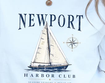Newport Png Design Sailboat New England Nautical Compass Rose Graphic | Coastal DTF Transfer | Instant Download