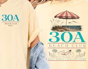 30A Beach Club, Vintage Teal | Palm Trees, Red Cruiser Bicycle | 300DPI Sublimation PNG Art