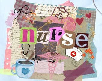 Nurse Collage PNG | Floral Scrub Graphic - Sublimation Tee, DIY Digital Download Art File