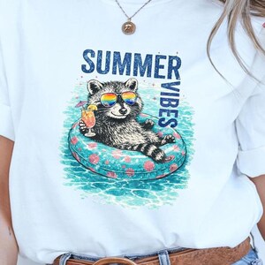 Summer Vibes Shirt | Raccoon Pool Float Sublimation PNG | Digital Download, Funny Animal Graphic
