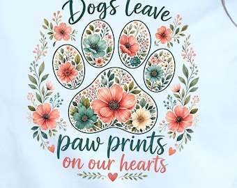 Dog Paw Floral Boho PNG, Watercolor Pet Badge, DTF Transfer (Digital Download)