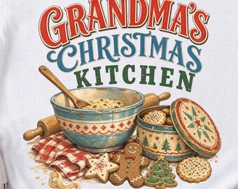 Grandmas Kitchen Png, Vintage Baking Bowl Graphic - Farmhouse Christmas, Sublimation, Digital Download