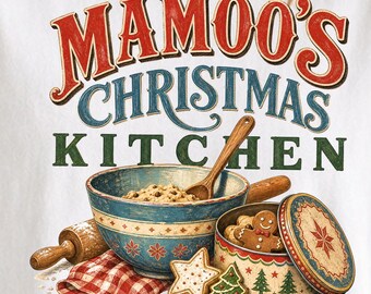Mamoos Christmas Png, Vintage Blue Mixing Bowl | Sublimation Shirt Design | Farmhouse Baking Art