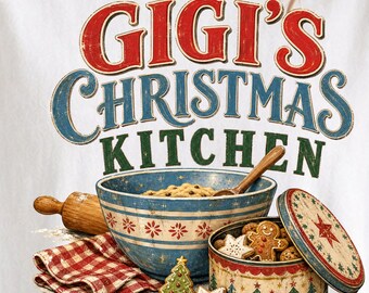 Gigi's Christmas Png, Vintage Mixing Bowl Graphic - Farmhouse Baking, Sublimation File