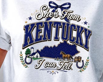 Shes From Kentucky | Navy Varsity State Pride PNG - Gold Trim - Horse Silhouette Sublimation File