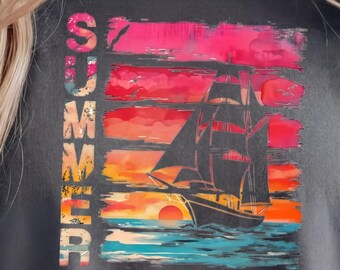 Summer Sunset, Sailboat Graphic | Nautical Beach PNG | 300DPI Sublimation Digital File For Printing