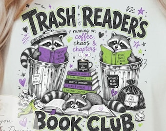 Trash Reader Book Lover Png,  Raccoon Bookish Club Graphic | Dark Romance | Instant Download