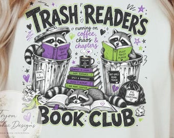 Trash Reader Png, Raccoon Book Club Graphic | Dark Romance | 300 Dpi Transparent Background File
