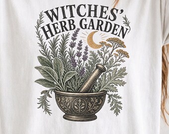 Witches Herb Garden | Cottagecore Moon Botanical PNG - Sublimation File, Witchy Shirt Design