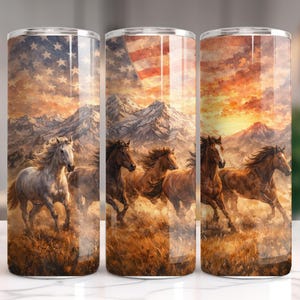 Wild Horses Tumbler | USA Flag Fireworks Sublimation File - 20Oz Wrap | Creative Art Craft
