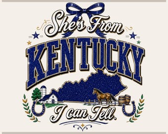 Shes From Kentucky | Navy Varsity State Pride PNG - Gold Trim - Horse Silhouette Sublimation File