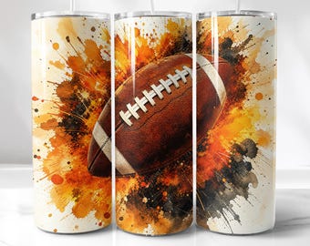 Football Tumbler | Orange Watercolor Splash | 20Oz Wrap Png, Sublimation Digital Download