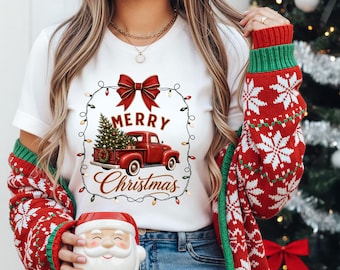 Merry Christmas Lights Truck PNG – Holiday Sublimation Design