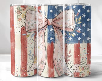Red White Blue Wrap, Coquette Bow Skinny Sublimation | 20Oz | Digital File