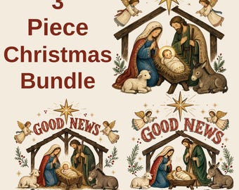 Nativity Scene Png, Luke 2:10 Christmas Bundle | Transparent Raster Files | Sublimation DTF