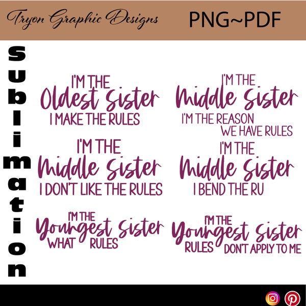 Sisters bundle 12 dark Mauve -  Png, Pdf-I'm the oldest sister, 3 I'm the middle sister, I'm the youngest sister, t-shirt, Mug, Best Friends