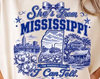 Mississippi Shirt, Magnolia State Riverboat | Cotton Sublimation PNG | Jackson Dresden Blue
