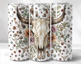Cowgirl Floral Skull Tumbler Wrap | Sublimation File | Western Png, 20Oz Digital Download