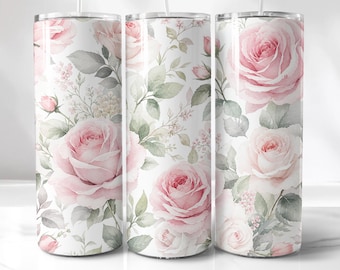 Blush Rose Tumbler, Pale Pink Watercolor Wrap PNG - 20Oz Sublimation | Transparent Digital Download
