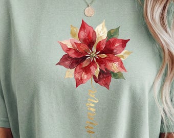 Christmas Poinsettia Mama PNG – Watercolor Holiday Shirt Design