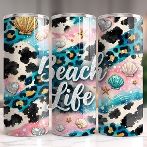 Coastal Leopard Seashell Tumbler Wrap: Beach Life 20oz Design