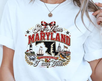 Shes From Maryland, Red Glitter Varsity Silhouette | Sublimation Png Dtf Transfer | High Resolution