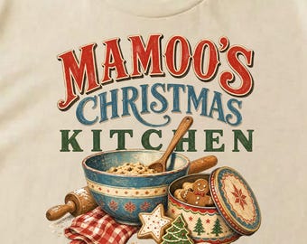 Mamoos Christmas Png, Vintage Blue Mixing Bowl | Sublimation Shirt Design | Farmhouse Baking Art
