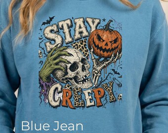 Stay Creepy Orange Skull Pumpkin PNG | Leopard Grunge Sublimation File | Halloween Tee Design