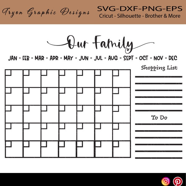 Our Family Calendar-Farmhouse design-todo list-shopping list-Plexiglass-Farmhouse Country Sign -SVG-DXF-EPS-Png-Cricuit-Silhouette