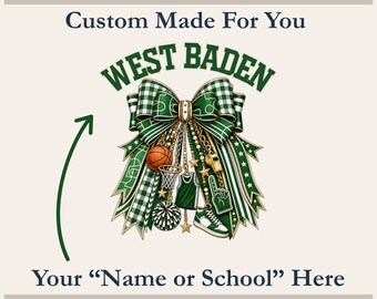 Personalized Basketball Bow PNG – Custom Team Name Green White Sublimation