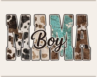 Mama Boy Shirt | Western Cow Print PNG, Turquoise Printable - Sublimation Digital Download