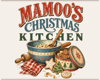 Mamoos Christmas Png, Vintage Blue Mixing Bowl | Sublimation Shirt Design | Farmhouse Baking Art